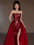 Niulatu Mermaid Red Sleeveless Long Sequin Prom Dress Evening Dresses HZ1110