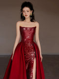 Niulatu Mermaid Red Sleeveless Long Sequin Prom Dress Evening Dresses HZ1110