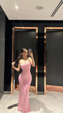 Niulatu Sheath Spaghetti Straps Pink Sleeveless Long Prom Dress Evening Dresses HZ1110