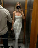 Niulatu Sheath Halter Sleeveless Ivory Long Prom Dress Evening Dresses HZ1110