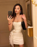 Niulatu Sheath Strapless Ivory Short Homecoming Dresses Satin Birthday Outfits HZ1110