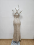 Niulatu Mermaid Straps Long Sequin Champagne Prom Dress Evening Dresses HZ1110