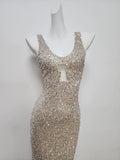 Niulatu Mermaid Straps Long Sequin Champagne Prom Dress Evening Dresses HZ1110