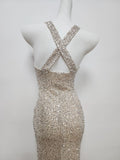Niulatu Mermaid Straps Long Sequin Champagne Prom Dress Evening Dresses HZ1110