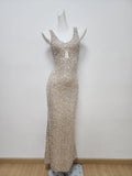 Niulatu Mermaid Straps Long Sequin Champagne Prom Dress Evening Dresses HZ1110