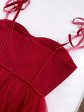 Niulatu A line Spaghetti Straps Red Slim Fit Tulle Prom Dress Evening Dresses HZ1110