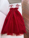 Niulatu A line Spaghetti Straps Red Slim Fit Tulle Prom Dress Evening Dresses HZ1110