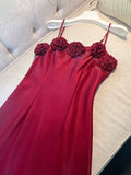Niulatu A line Spaghetti Straps Red Slim Fit Satin Prom Dress Evening Dresses HZ1110