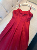 Niulatu A line Spaghetti Straps Red Slim Fit Satin Prom Dress Evening Dresses HZ1110