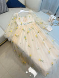 Niulatu A Line Square Neckline Yellow Floral Lace Prom Dress Evening Dresses HZ1110