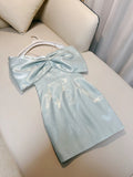 Niulatu A Line Straps Off The Shoulder Short Blue Homecoming Dresses Party Dress HZ1110