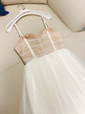 Niulatu A Line Spaghetti Straps White Tulle Prom Dress Evening Dresses HZ1110