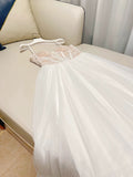 Niulatu A Line Spaghetti Straps White Tulle Prom Dress Evening Dresses HZ1110