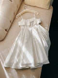 Niulatu A Line Spaghetti Straps White Short Satin Homecoming Dresses Party Dress HZ1110