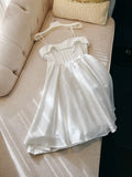 Niulatu A Line Spaghetti Straps White Short Satin Homecoming Dresses Party Dress HZ1110