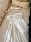 Niulatu A Line Spaghetti Straps White Short Satin Homecoming Dresses Party Dress HZ1110