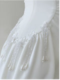 Niulatu A Line Straps White Satin Ankle Length Prom Dress Evening Dresses HZ1110
