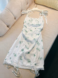 Niulatu Sheath Straps Floral Green Short Homecoming Dresses Satin Birthday Outfits HZ1110