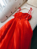 Niulatu A Line Spaghetti Straps Tulle Red Homecoming Dresses Birthday Outfits HZ1110