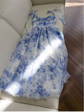 Niulatu A Line Spaghetti Straps Long Blue Floral Prom Dress Evening Dresses HZ1110