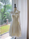 Niulatu A Line Halter Chiffon Ivory Short Homecoming Dresses Birthday Outfits HZ1110