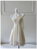 Niulatu A Line Halter Chiffon Ivory Short Homecoming Dresses Birthday Outfits HZ1110
