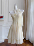 Niulatu A Line Halter Chiffon Ivory Short Homecoming Dresses Birthday Outfits HZ1110
