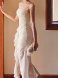 Niulatu Sheath Spaghetti Straps Long Chiffon Ivory Prom Dress Evening Dresses HZ1110