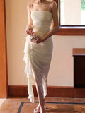 Niulatu Sheath Spaghetti Straps Long Chiffon Ivory Prom Dress Evening Dresses HZ1110
