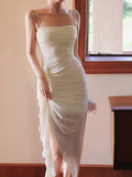 Niulatu Sheath Spaghetti Straps Long Chiffon Ivory Prom Dress Evening Dresses HZ1110