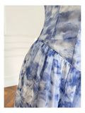 Niulatu A Line Spaghetti Straps Chiffon Floral Blue Prom Dress Evening Dresses HZ1110