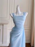Niulatu Sheath Straps Chiffon Light Sky Blue Prom Dress Evening Dresses HZ1110