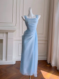 Niulatu Sheath Straps Chiffon Light Sky Blue Prom Dress Evening Dresses HZ1110