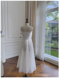 Niulatu A Line Straps White Lace Prom Dress With Flowers Prom Dresses HZ1110