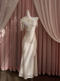 Niulatu Sheath One Shoulder Sequin Slit Prom Dress White Formal Dresses HZ1110