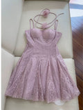 Niulatu A line Spaghetti Straps Lace Lilac Short Homecoming Dresses Birthday Outfits HZ1110