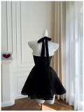 Niulatu A line Halter Black Short Homecoming Dresses Tulle Birthday Outfits HZ1110