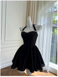 Niulatu A line Halter Black Short Homecoming Dresses Tulle Birthday Outfits HZ1110