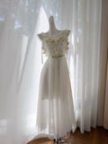 Niulatu A line Spaghetti Straps White Tulle Ankle Length Prom Dress Formal Dresses HZ1110