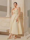 Niulatu A line Spaghetti Straps White Satin Ankle Length Prom Dress Formal Dresses HZ1110