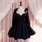 Niulatu A line Straps Black Short Homecoming Dresses Birthday Outfits With Bow HZ1110