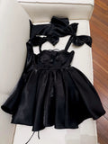 Niulatu A line Straps Black Short Homecoming Dresses Birthday Outfits With Bow HZ1110