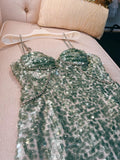 Niulatu Sheath Straps Sequin Green Short Homecoming Dresses Birthday Outfits With Beads HZ1110