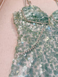 Niulatu Sheath Straps Sequin Green Short Homecoming Dresses Birthday Outfits With Beads HZ1110