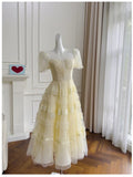 Niulatu A Line Scoop Neckline Yellow Lace Homecoming Dresses Birthday Outfits With Beads HZ1110