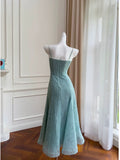 Niulatu A line Spaghetti Straps Light Sky Blue Lace Ankle Length Prom Dress Formal Dresses HZ1110