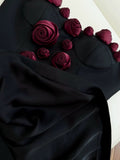 Niulatu A Line Straps Black Satin Homecoming Dresses Birthday Outfits With Flowers HZ1110