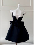 Niulatu A Line Spaghetti Straps Black Satin Homecoming Dresses Birthday Outfits With Beads HZ1110
