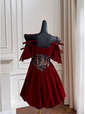 Niulatu A Line Spaghetti Straps Velvet Red Homecoming Dresses Birthday Outfits With Beads HZ1110