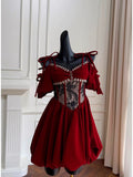 Niulatu A Line Spaghetti Straps Velvet Red Homecoming Dresses Birthday Outfits With Beads HZ1110